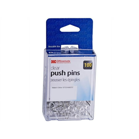 Officemate Push Pins in Reusable Box, Clear, Box of 100 (92707)