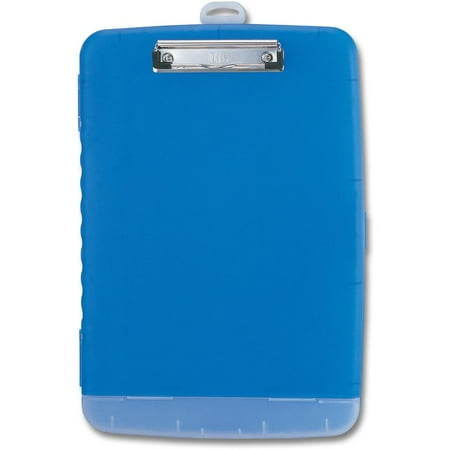 Officemate Slim Clipboard Storage Box, Low Profile Clip & Storage Compartment, Letter Size, Blue (83304)