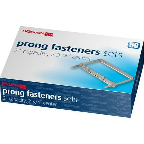 Officemate Standard Prong Fastener Set - Standard - 2.8" Length - 2" Size Capacity - 50 / Box - Silver - Steel | Bundle of 10 Boxes