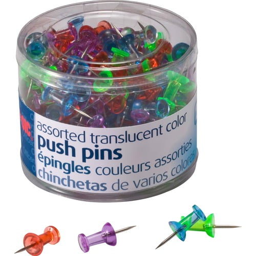 Officemate Translucent Pushpins, 0.5" Length x 0.3" Diameter, Assorted, Steel (35710) | 2 Packs (400 Total)