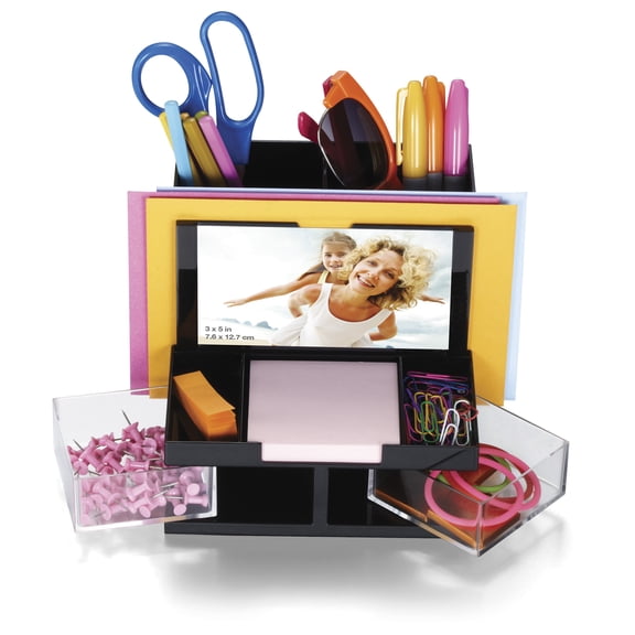 Officemate VersaPlus Photo Desk Organizer, 9 Compartments, Black (23112)