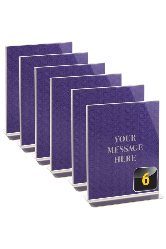 Vertical Sign Holder, 6pk - 1 / Each - 8.5" Width X 11" Height - 8.50" Holding Width X 11" Holding Height - Rectangular Shape - Easy To Use, Hanging Hole, Self-standing, Durable - Plastic