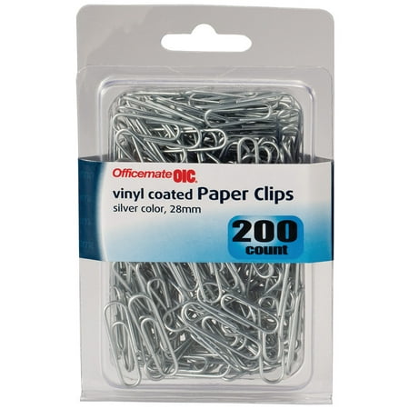 Officemate Vinyl Coated Paper Clips, Small, Translucent Silver, 200/Pack