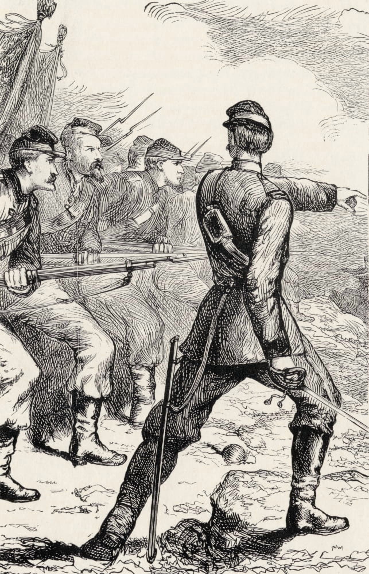 Officer Leading Attack In American Civil War From From Log Cabin To White House By William M Thayer Published By Hodder And Stoughton 1905 Canvas Art - Ken Welsh Design Pics (22 x 36)