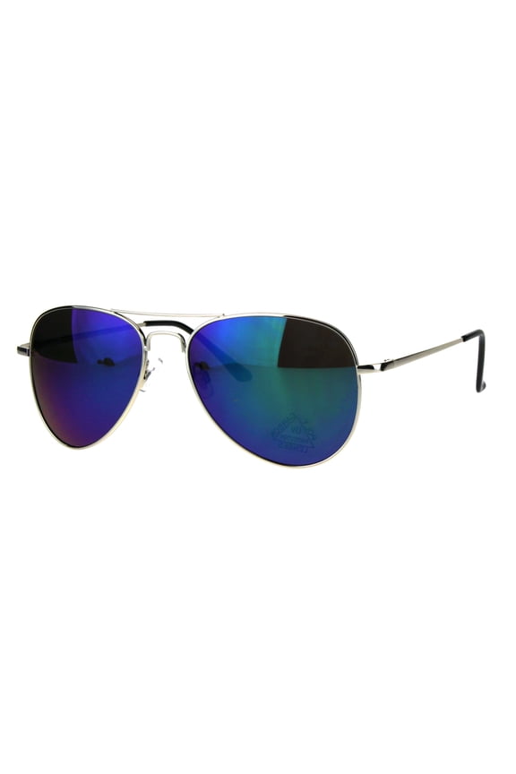 Officer Style Colored Mirror Lens Metal Rim Aviator Sunglasses Teal