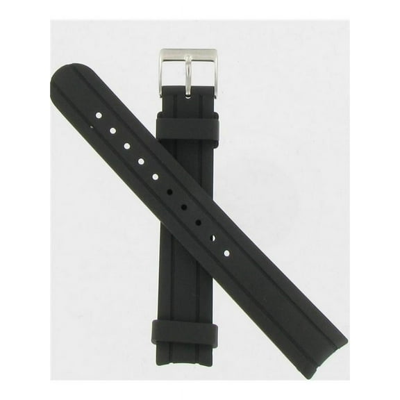 Officer's Self-Winding, Black Rubber, 16mm, Regular Length, Silver Tone Buckle, Fits Watch Model 241367 004002