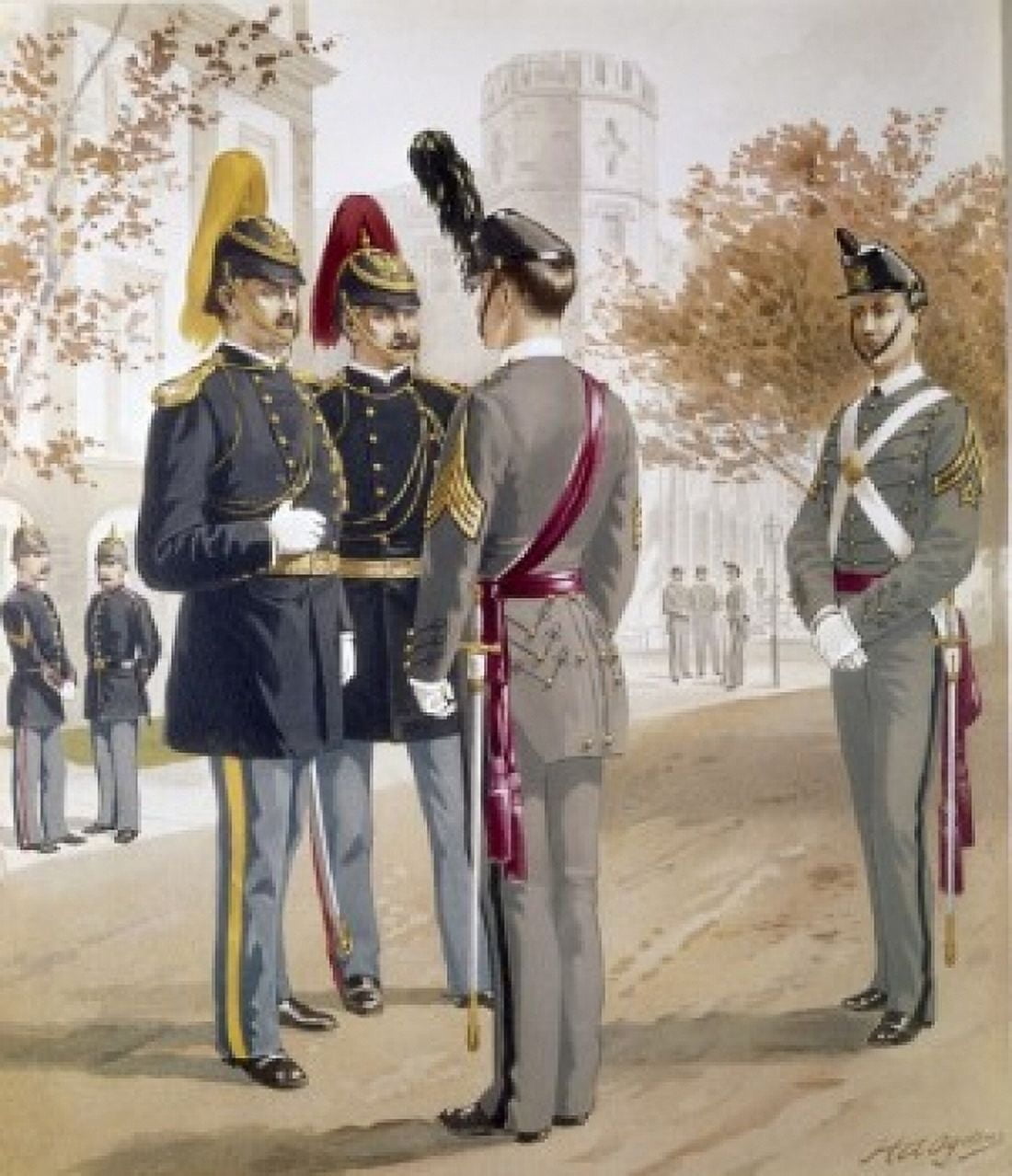 Officers Cavalry and Artillery Cadets form United States Military Academy in full dress by Henry Alexander Ogden 1888 (1856-1936) Canvas Art - Henry Alexander Ogden (24 x 36)