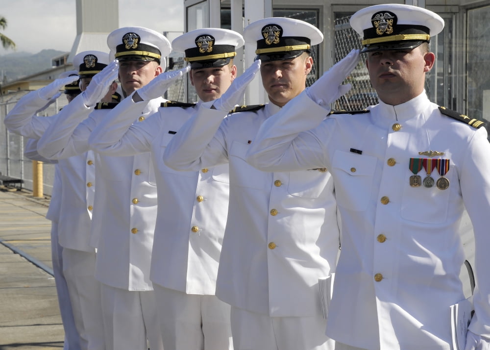 Officers render honors during a change of command ceremony Canvas Art - Stocktrek Images (33 x 24)