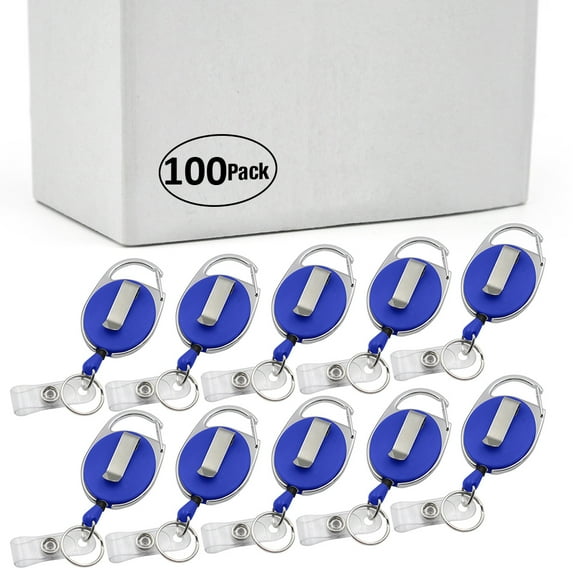Officeship 100PCS Packed Retractable Badge Reel Carabiner ID Name Tag-Opaque Blue