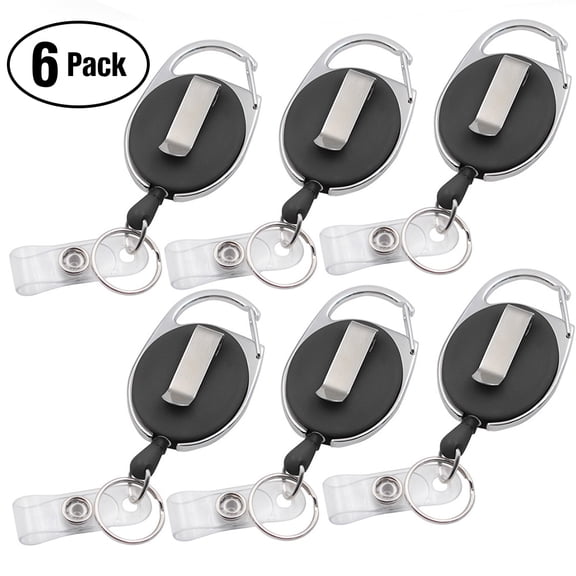 Officeship 6PCS/Pack Carabiner Badge Holder Reels With Back Splint-Black With Back Splint
