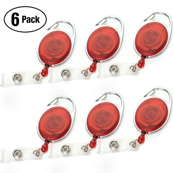 Officeship 6PCS/Pack Carabiner Badge Holder Reels With Back Splint-Red Without Back Splint