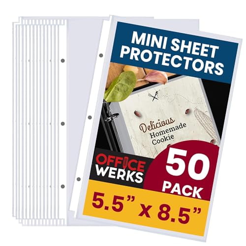 Officewerks Heavyweight Clear Mini Sheet Protectors Holds 5.5 x 8.5 Inch Sheets, Fits a 3-Ring Binder, Crystal Clear and Acid-Free with Reinforced Holes, Top Loading (50 Pack)