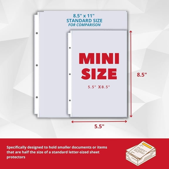Officewerks Heavyweight Clear Mini Sheet Protectors Holds 5.5 x 8.5 Inch Sheets, Fits a 3-Ring Binder, Crystal Clear and Acid-Free with Reinforced Holes, Top Loading, Archival Safe (500 Pack)