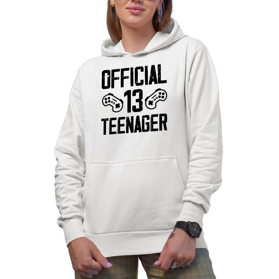 Official 13 Teenager, Gamer 13th Birthday, White Hooded Sweatshirt or Hoodie, Large