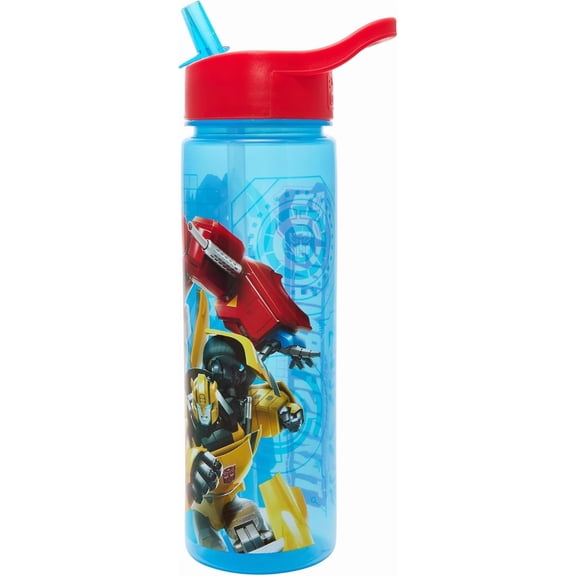 Official 600ml Kids Water Bottles by Polar Gear Optimus Prime and Bumblebee Kids Water Bottle with Straw | BPA-Free, Leakproof Boys Water Bottle Figures, Blue & Red