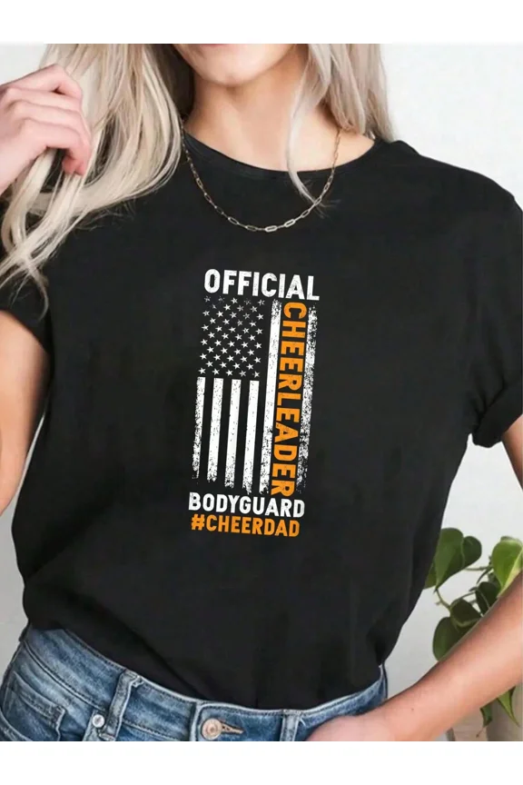 Official Cheerleader Bodyguard Cheer Dad American Flag Distressed Retro Funny Graphic T-Shirt Proud Father Sports Fan Apparel