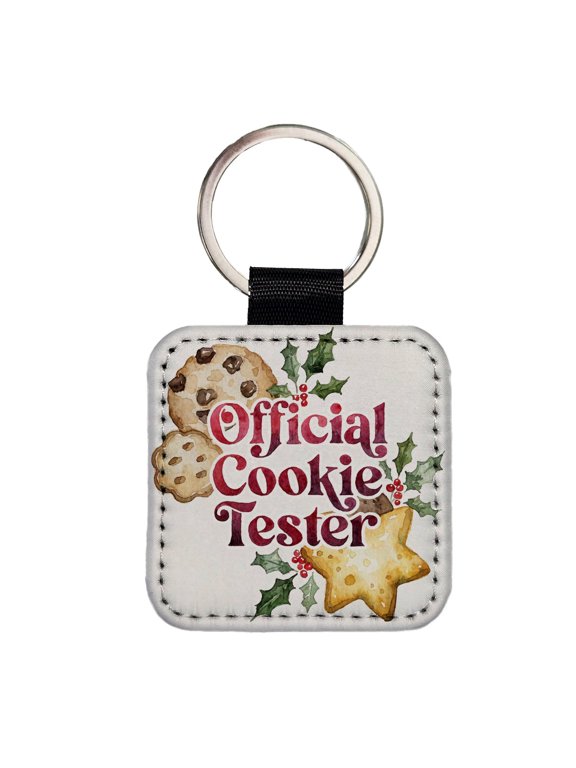 Official Cookie Tester Christmas Funny Faux Leather Square Keychain