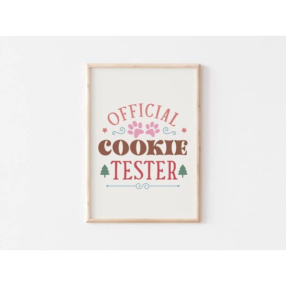 Official Cookie Tester Dog Christmas Poster, Funny Holiday Pet Wall Art Print
