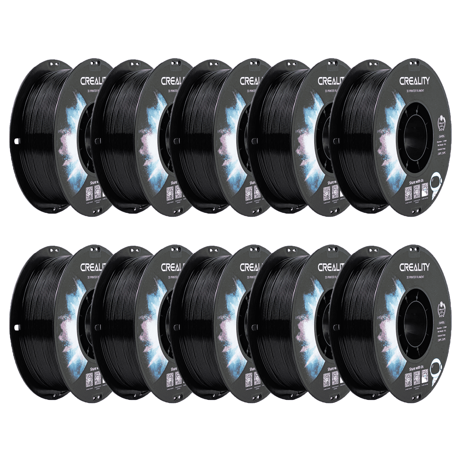 Official Creality 10-Pack PETG 3D Printer Filament Non-Toxic Excellent Toughness High Precision, Dimensional Accuracy±0.02 mm Premium 3D Printing Filament-Black