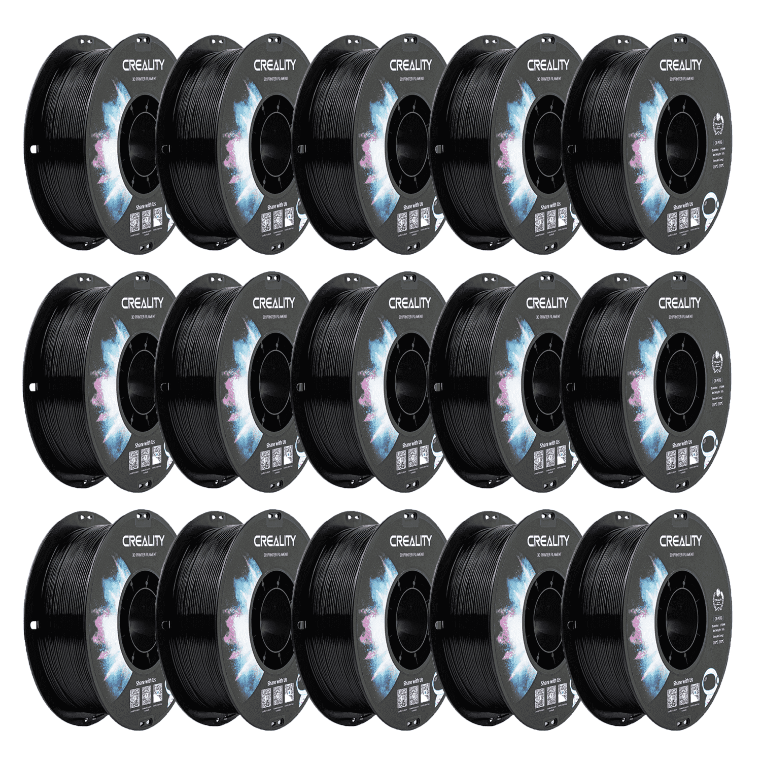 Official Creality 15-Pack PETG 3D Printer Filament Non-Toxic Excellent Toughness High Precision, Dimensional Accuracy±0.02 mm Premium 3D Printing Filament-Black