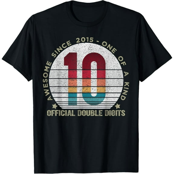 Official Double Digits 10 Year Old Gifts 10th Birthday 2015 T-ShirtMen's and women's gift, black and white T-shirt, size: Extra large S-4XL
