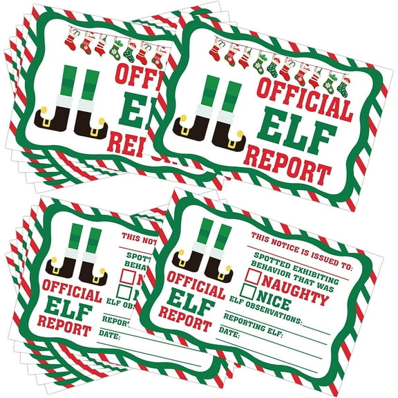 Official Elf Reports Cards Elf Christmas Cards 4x6inch Elf Behavior Report Xmas Note Card,Winter Holiday Kids Activities Stationery 25Pcs