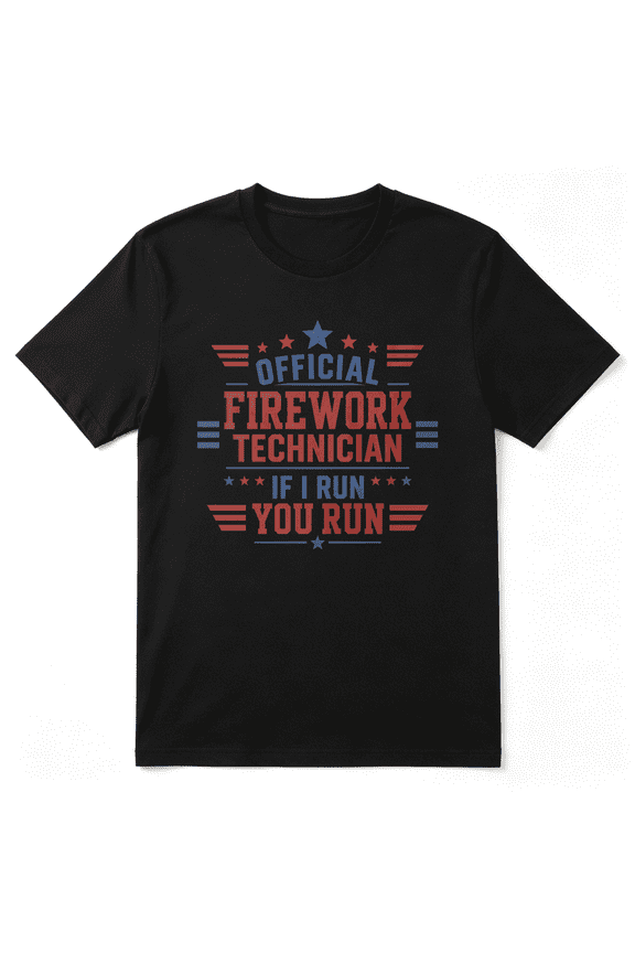 Official Firework Technician If I Run You Run Vintage Graphic Tee For Men, Fireworks Handler Tailgate Cotton Short Sleeves T-Shirt