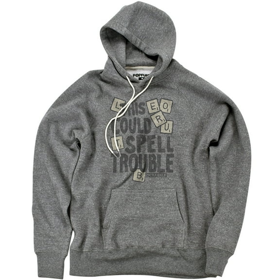 Official Hasbro Scrabble Spells Trouble Premium Ultrasoft Tri-Blend Hoodie (Large) Athletic Heather