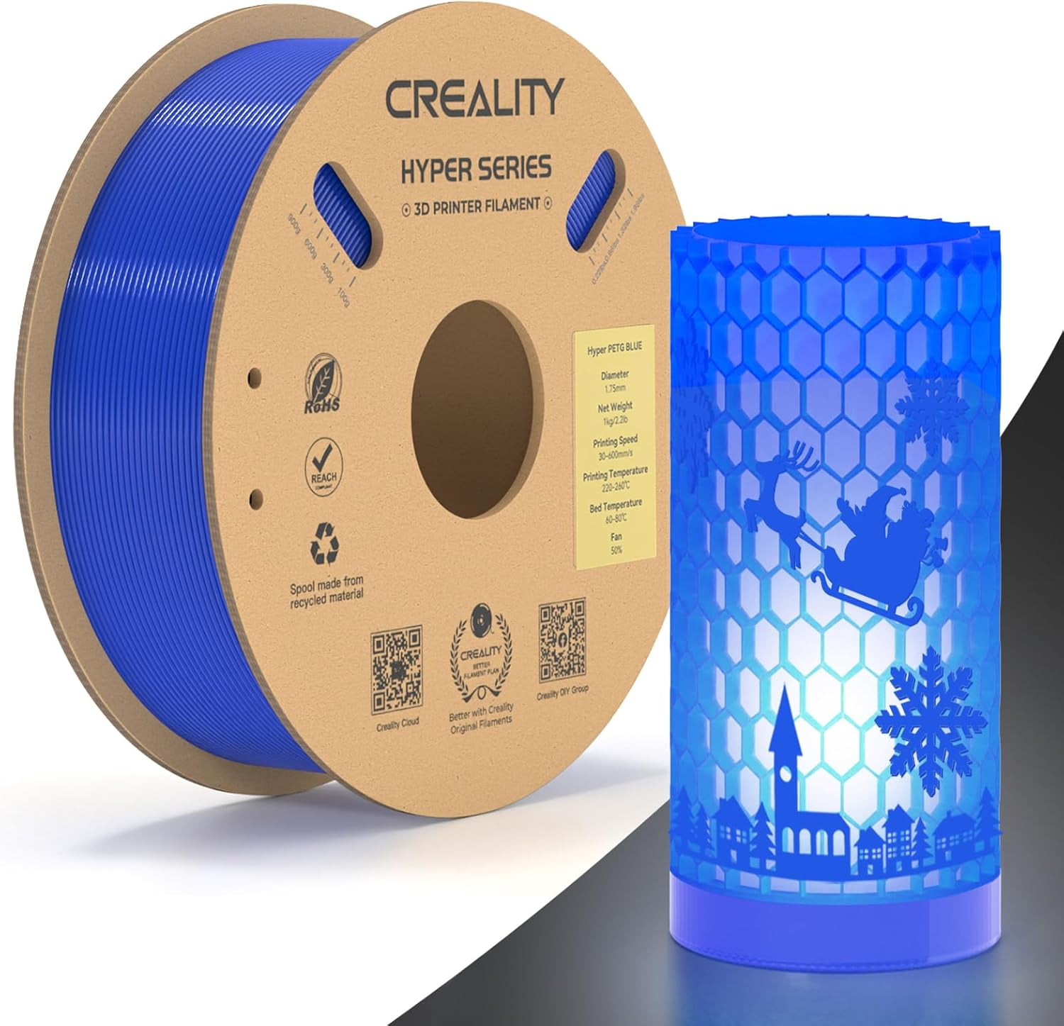 Official Hyper PETG Filament, High Speed 600mm/s 3D Printer Filament PETG, 1kg(2.2lbs)/Spool 1.75mm, Dimensional Accuracy ± 0.05 mm (Blue)