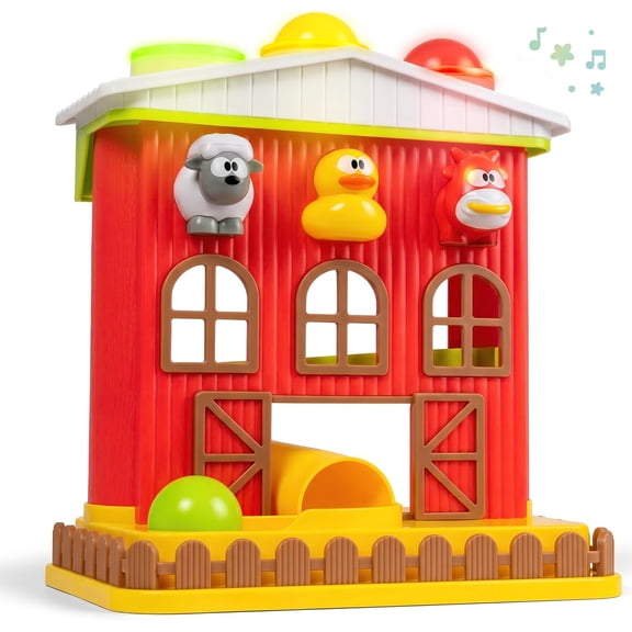 STARKTOY Ball Drop Toy Pound-a-ball Farm Barn House Toy with Music & Lights, 1 Set, Ages 6 Months+