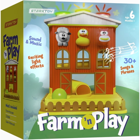Starktoy Ball Drop Toy Feed the Farm Pound a Ball Barn House for Toddlers 1-3 with Music and Lights, Early Developmental 1-Pack