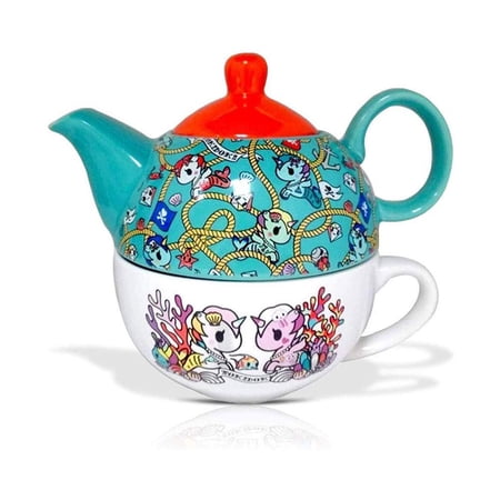 Official License Toki Doki Decorative Ceramic Blue Teapot Set, 11oz, by Just Funky