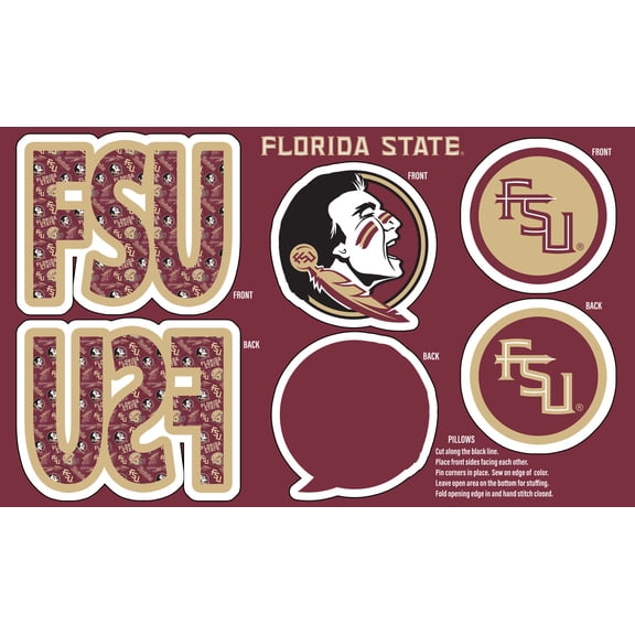 Official Licensed Florida State University Minky DIY Pillow Project. Cut, Sew, and Stuff-Each Panel yields 3 pillows