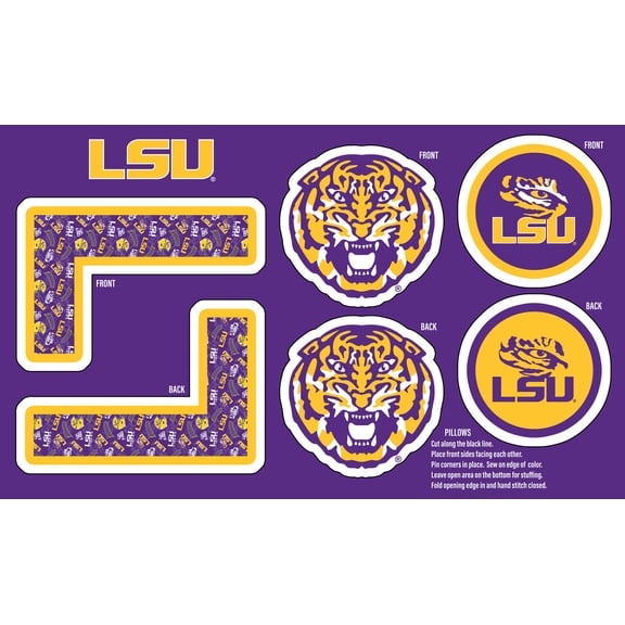 Official Licensed Louisiana State University Minky DIY Pillow Project. Cut, Sew, and Stuff-Each Panel yields 3 pillows