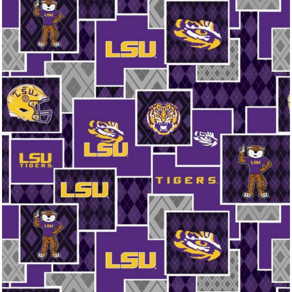 Official Licensed NCAA Louisiana State University Argyle Boxes Fabric by the Yard