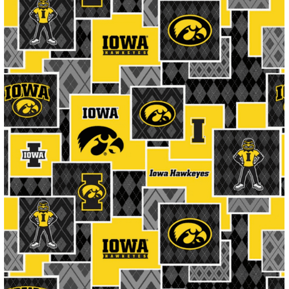 Official Licensed NCAA University of Iowa Argyle Boxes Fabric by the Yard