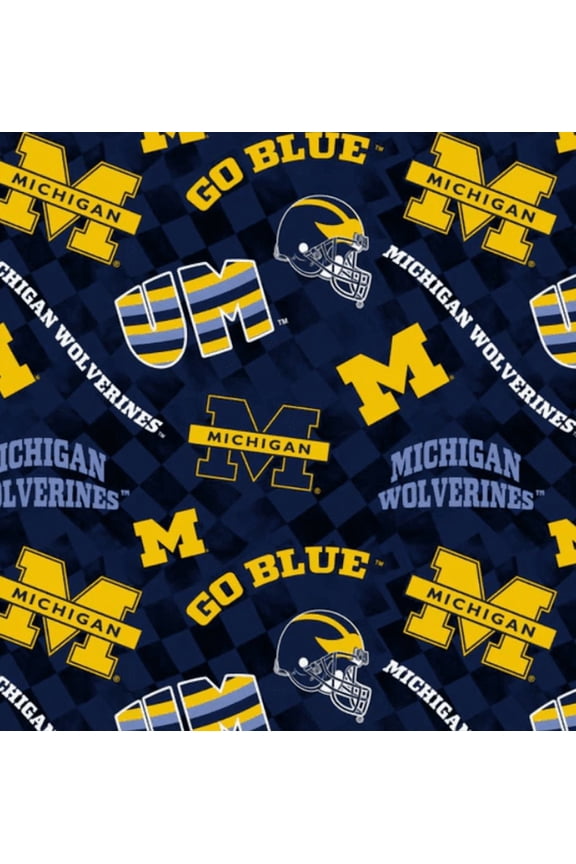 Cotton University of Michigan U of M Wolverines Checks Go Blue Officially Licensed by Sykel Enterprises Cotton Fabric Print by the Yard (MCHG1370)