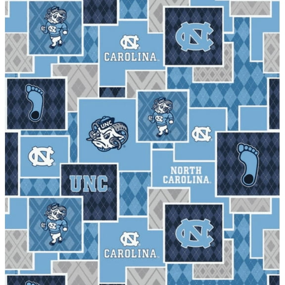 Official Licensed NCAA University of North Carolina Argyle Boxes Fabric by the Yard