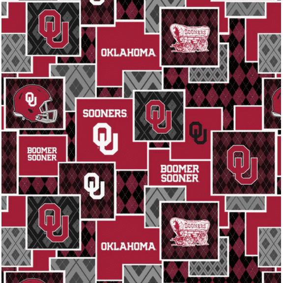 Official Licensed NCAA University of Oklahoma Argyle Boxes Fabric by the Yard