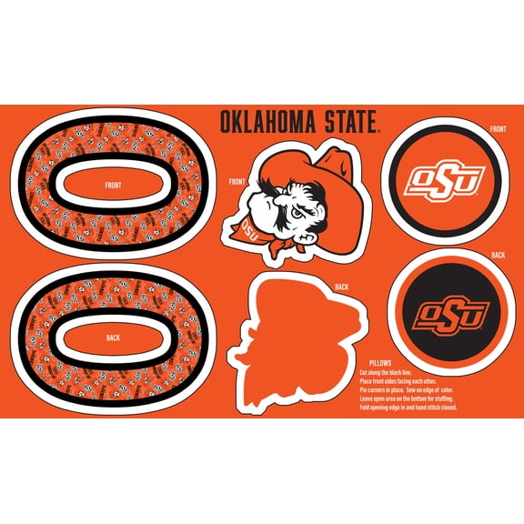 Official Licensed Oklahoma State University Minky DIY Pillow Project. Cut, Sew, and Stuff-Each Panel yields 3 pillows