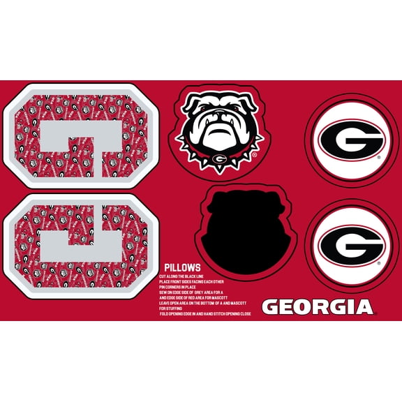 Official Licensed University of Georgia Minky DIY Pillow Project. Cut, Sew, and Stuff-Each Panel yields 3 pillows
