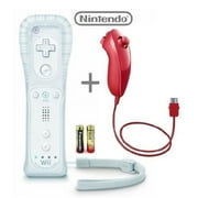 Official Nintendo Wii/Wii U Remote Plus Controller White and Nunchuk Red Combo Bundle Set Bulk Packaging