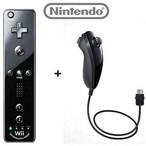 Official Nintendo Wii/Wii U Remote Plus Controller and Nunchuk Nunchuck Combo Bundle Set [Black] (Bulk Packaging)