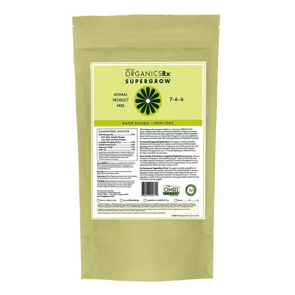 Official OrganicsRx Supergrow 7-6-6 Fertilizer Powder for Plants/Gardening, 1.25lb - Water-Soluble Powder, Grow Bigger Yields - Ideal for All Vegetables, Fruits, Flowers, or Trees