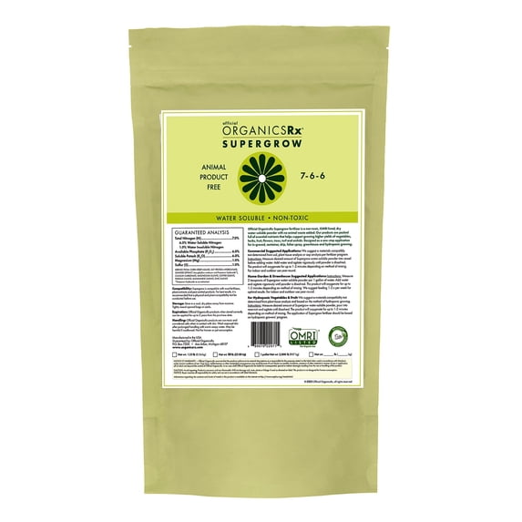 Official OrganicsRx Supergrow 7-6-6 Fertilizer Powder for Plants/Gardening, 1.25lb - Water-Soluble Powder, Grow Bigger Yields - Ideal for All Vegetables, Fruits, Flowers, or Trees