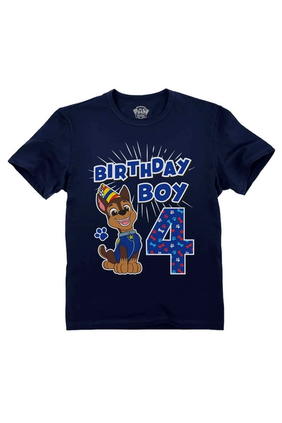 Nickelodeon Paw Patrol Chase 4th Birthday Boys T-Shirt - 4T, Navy Blue