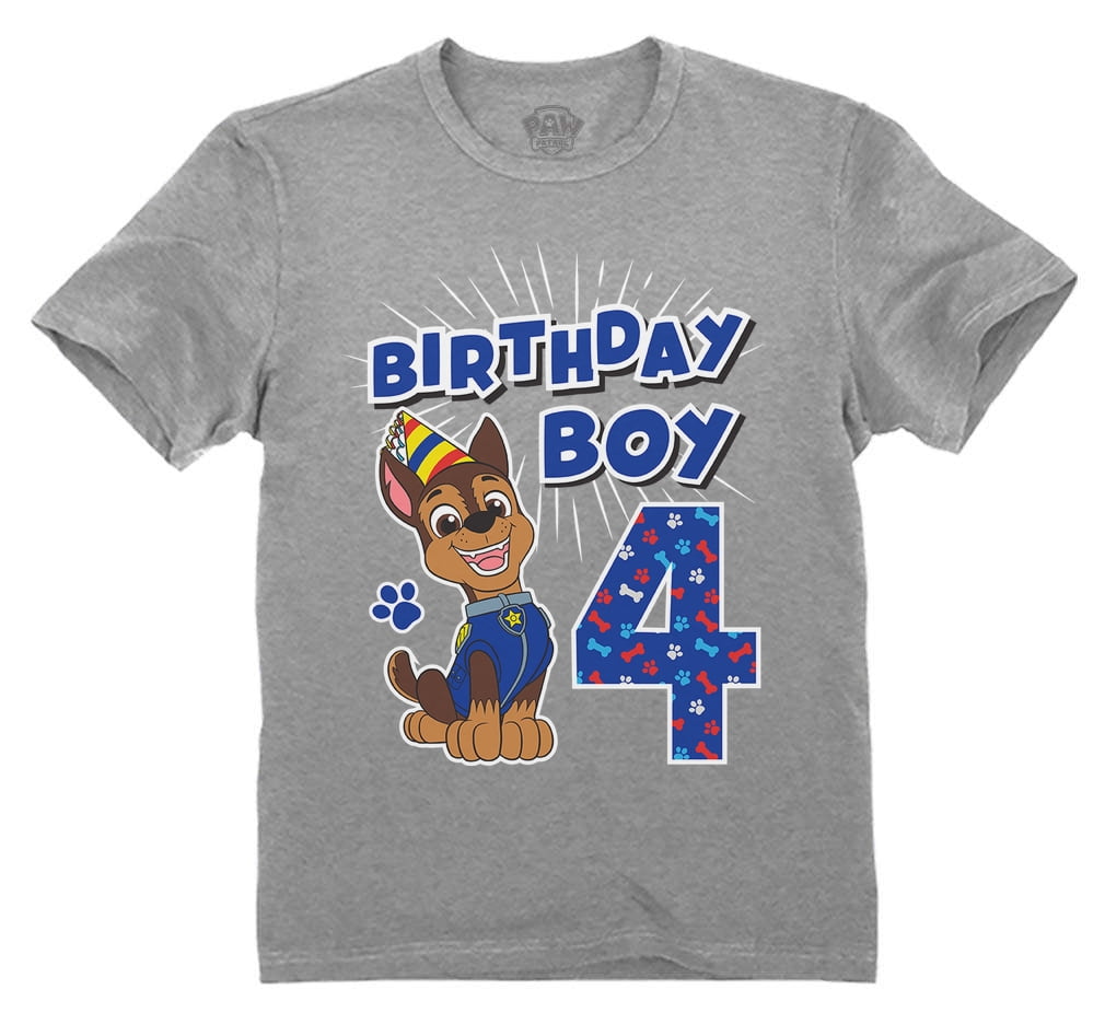 grenzenlos Official Paw Patrol Chase High for 4th Boys\' Comfortable Cotton Patrol Shirt Paw Quality, Nickelodeon Four-Year-Olds - Tee Birthday T-Shirt - Party Unique Gift - Themed