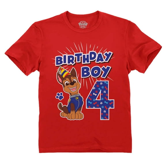 Tstars Nickelodeon Paw Patrol Chase 4th Birthday Boys T-Shirt - 4T, Red