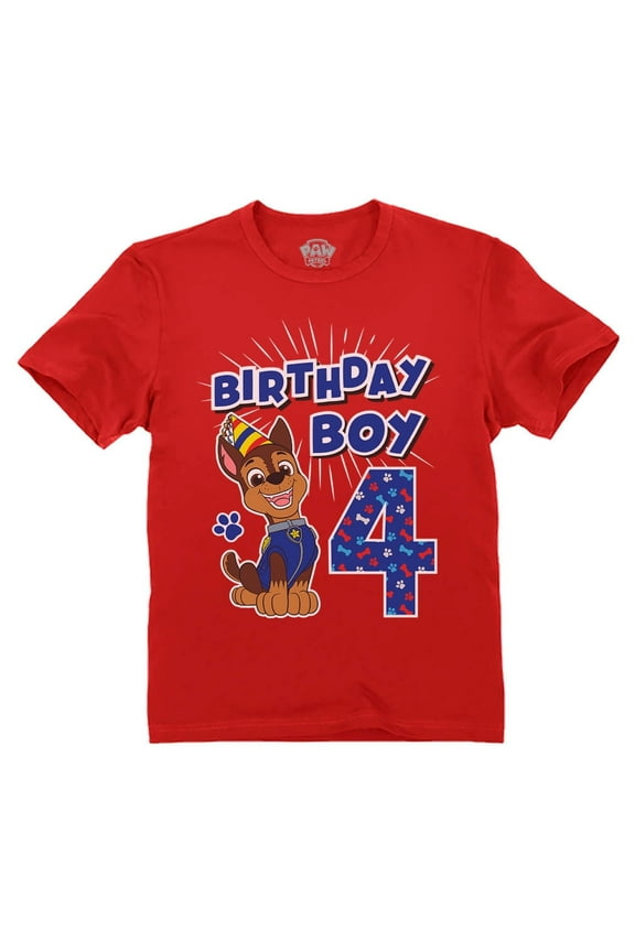 Nickelodeon Paw Patrol Chase 4th Birthday Boys T-Shirt - 3T, Red