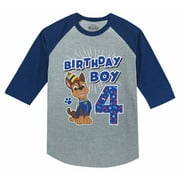 Official Paw Patrol Chase Themed 4th Birthday T-Shirt - Perfect Birthday Gift for Four-Year-Olds - Celebratory 3/4 Sleeve Raglan Toddler Shirt - High-Quality Graphic Print - Memorable Birthday Apparel